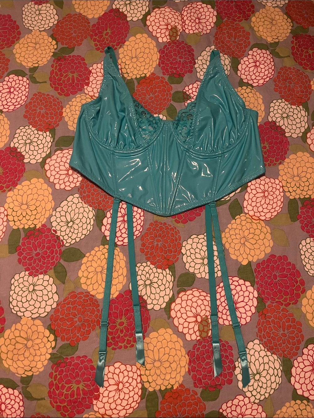 Dreamgirl Teal Lace Vinyl Bustier